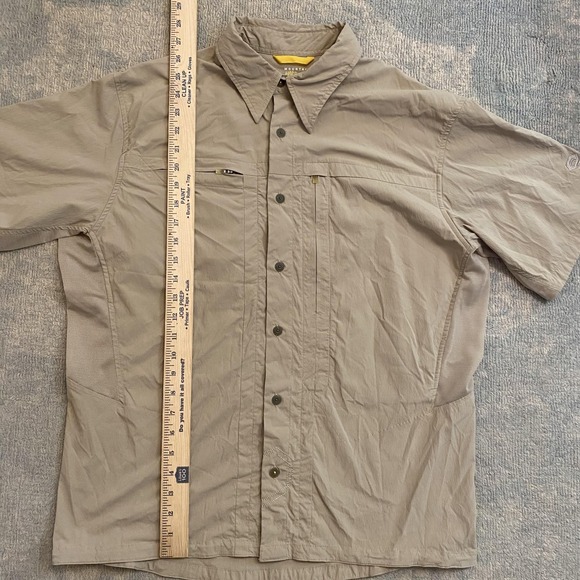 Mountain Hardwear Shirt Mens Large Beige Short Sleeve Button Up Hiking Outdoor - Picture 3 of 8